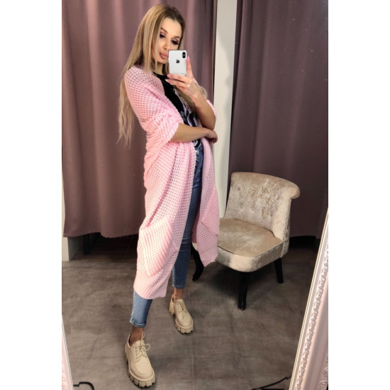 Rozā , adīta kardigana jaka - One size Rozā , adīta kardigana jaka - One size