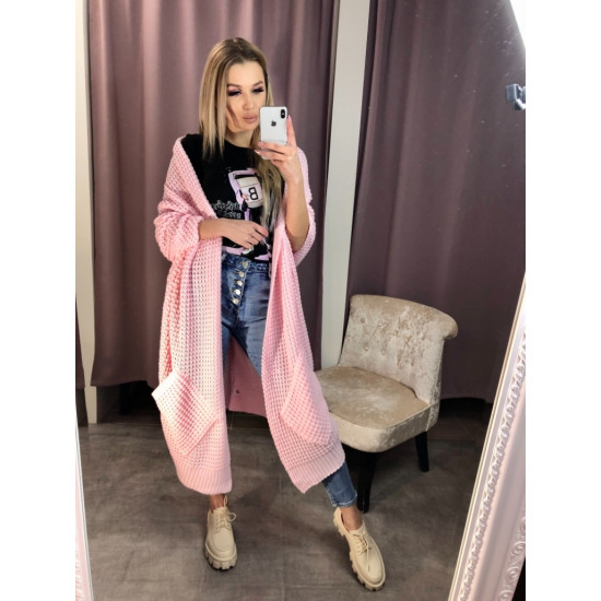 Rozā , adīta kardigana jaka - One size Rozā , adīta kardigana jaka - One size